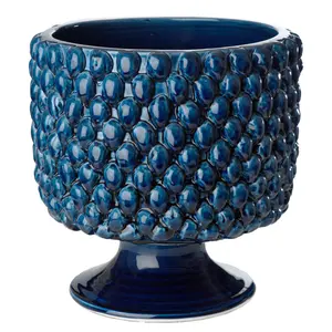 Large Vinci Pine Cone Blue Ceramic Planter