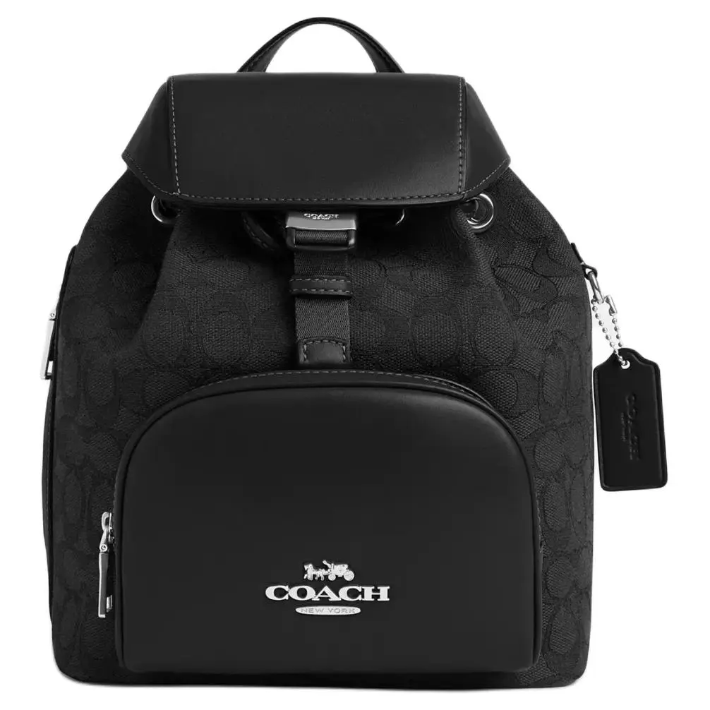 COACH Pacer 22 Monogram Jacquard and Calfskin Backpack for Women, Small, Black