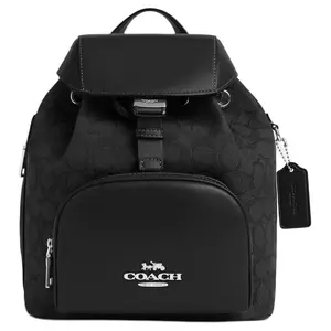 COACH Pacer 22 Monogram Jacquard and Calfskin Backpack for Women, Small, Black