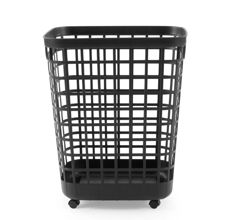 Black 2.6 Bushel Laundry Hamper with Smooth-Rolling Wheels and Easy Grip Handles for Convenient Storage