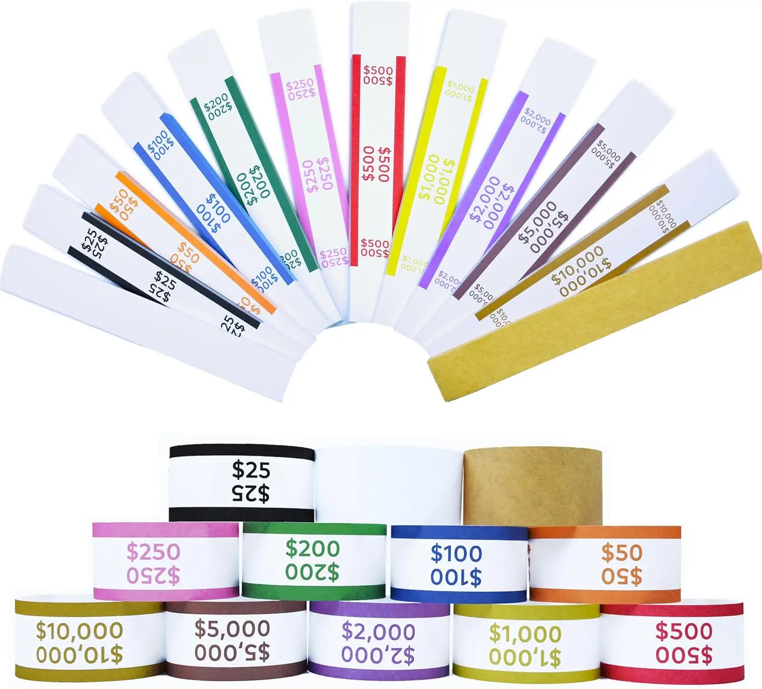 600pcs Self-Adhesive ABA Standard Money Bands, 12-Color Currency Wrappers (50 per Strap), Ideal for Banks & Businesses (Office Stationery Labels & Stickers)