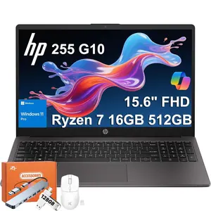 HP 255 G10 Business Laptop (15.6" FHD Anti-glare, AMD Ryzen 7 7730U (> Intel i7-1355U) 16GB RAM, 512GB SSD) for Home, Student, Military Grade, Webcam w/Shutter, Numeric Keypad, Wi-Fi 6, Win 11 Pro