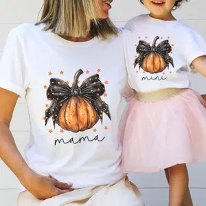 Mama Mini Matching Halloween Shirts, Matching Coquette Pumpkin Shirts, Mommy and Me Fall Season Gift Idea, Spooky Mama & Mini Matching Tees