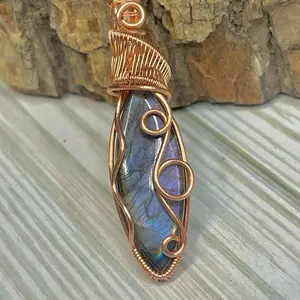 High Quality Purple Labradorite Marquis Wire Woven Copper Necklace~ For Transformation, Healing, and Intuition