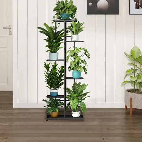 6 Tier 7 Pot Metal Plant Stand for Indoor & Outdoor Use Durable Grid Layout Anti-Rust Coating Easy Storage Perfect for Patio Garden Balcony Living Room Elevated Planting Boxes