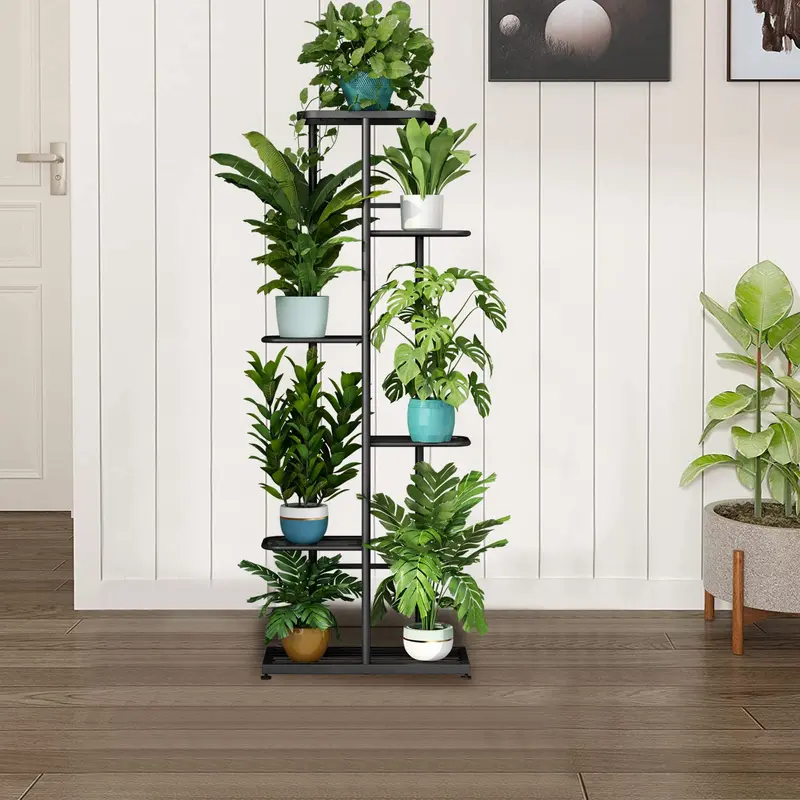 6 Tier 7 Pot Metal Plant Stand for Indoor & Outdoor Use Durable Grid Layout Anti-Rust Coating Easy Storage Perfect for Patio Garden Balcony Living Room Elevated Planting Boxes