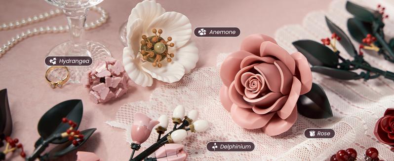 Supreowls Pink Rose Flower Bouquet Building Set, Elegant Botanical Blocks Kit for Adults & Women, Romantic Artificial Flowers for Home Decor, Valentine’s Day & Christmas & Anniversary Gift