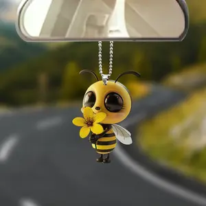 Acrylic 2D Flat Cute Big Eyes Cute Bee Car Rearview Mirror Pendant Backpack Stylish Keychain Pendant
