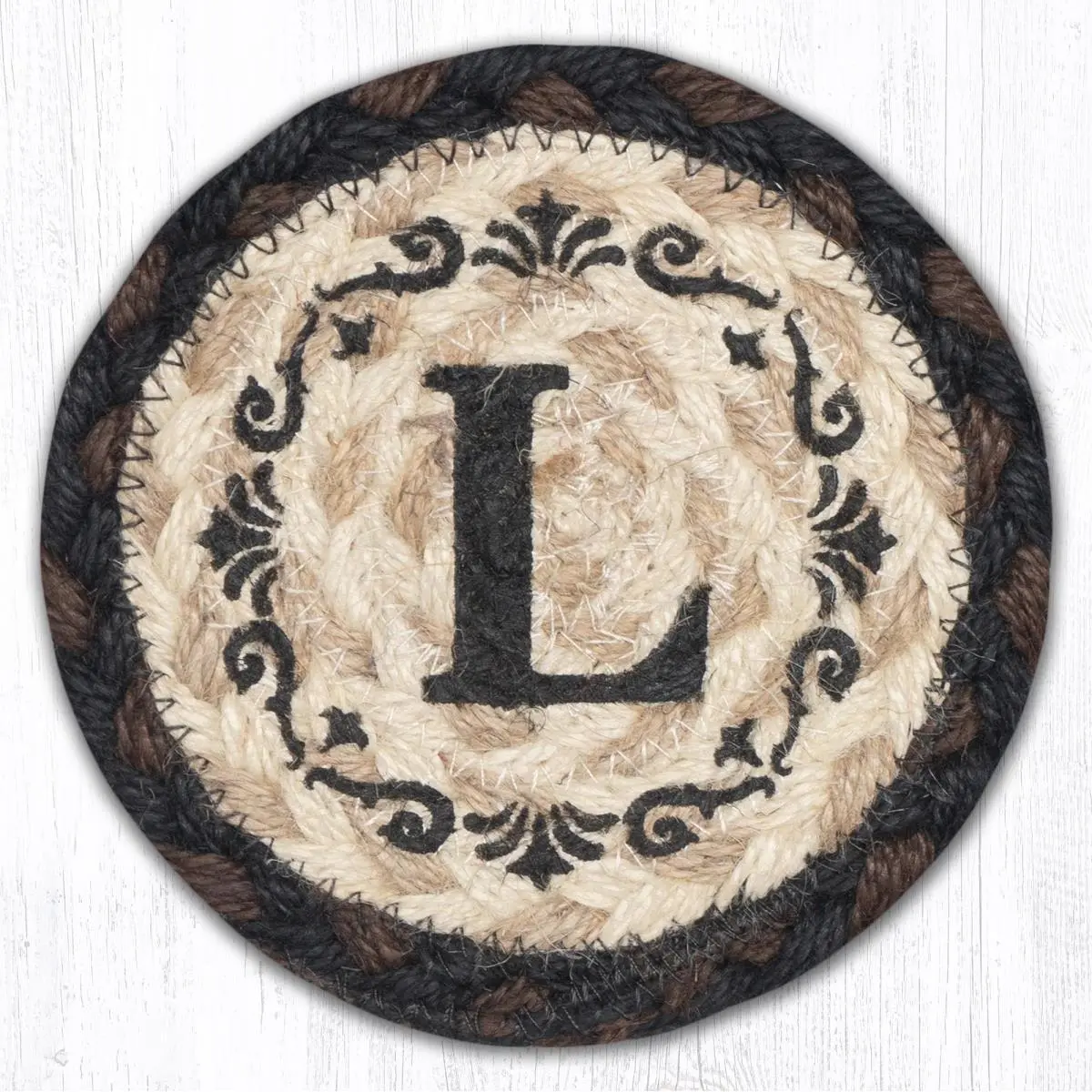 212 MAIN Decorative Round Coaster - 5x5 in. Kitchen Tableware Accessory with Letter 'L' Monogram Print, Decorative Coaster