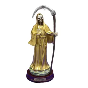 Sta. Muerte Figure - Gold Robe Holding Staff - Detailed Product as Shown