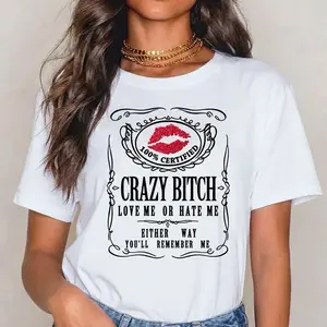 Cotton Short Sleeve Women's Funny Graphic Tees Crazy Bitch Shirt Short Sleeve TShirt Casual T-shirt for Men Women