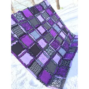 Dark Purple Rag Quilt | Black White Patchwork Quilt | Twin Size Rag Quilt | Zebra Bedroom Decor | Moody Punk Bedding Gift