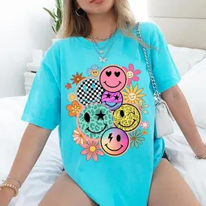 Comfort Color Smiling Face Shirt, Distressed Smiling Face Tshirt, Happy Face Shirt for Women, Flower Smiling Face Collage T-shirt, Smiling Emoji Top Tee, Checkered Smiling Shirt Womenswear