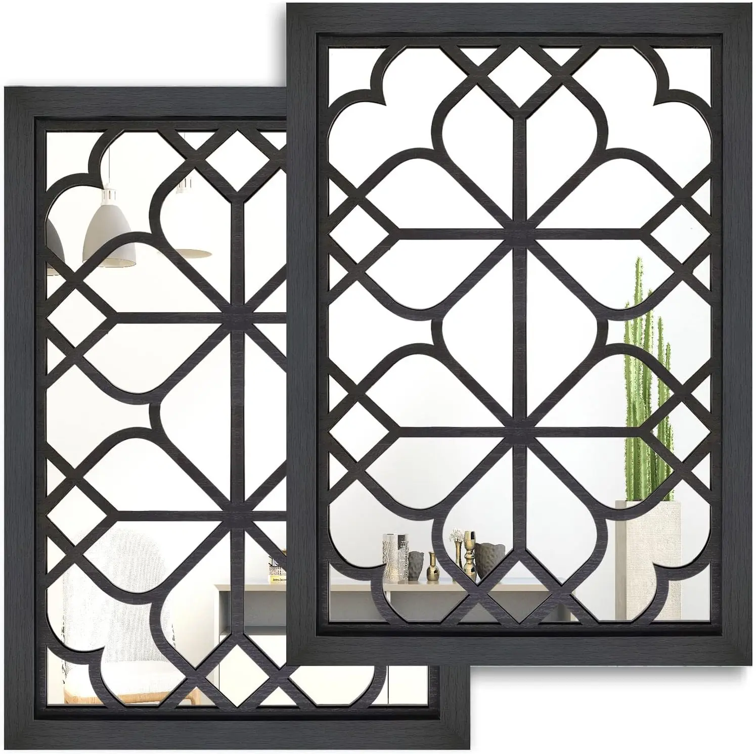 Wocred Set of 2 Rectangular Wall Mirror,Gorgeous Rustic Farmhouse Accent Mirror,Black Entry Mirror for Bathroom Renovation,Bedrooms,Living Rooms and More(11”x15”)