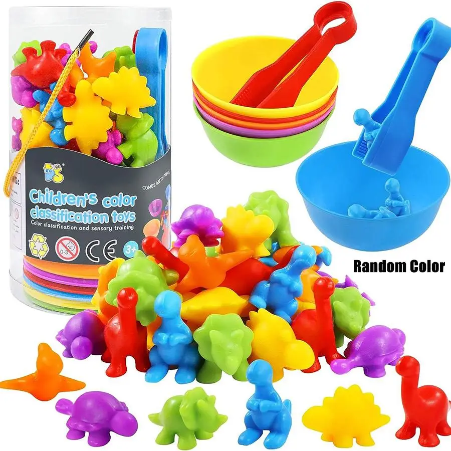 1 Set Color Classification & Sensory Training Toy, Counting Dinosaur Toys, Matching Games with Sorting Bowls, Early Educational Math Toys for Kids, St