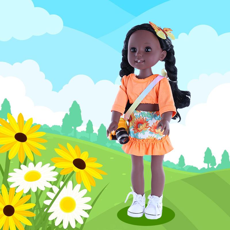 14.5 Inch Reborn Baby Doll  Fun Black Doll Baby Girl Doll and Clothes Set African Washable Realistic Silicone Girl Dolls -Best Gift for Girls