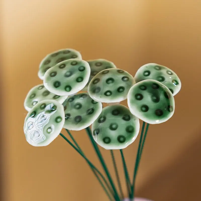 Lotus Root 4, Lotus Leaf 4, Bract Lotus Leaf 2 Handcrafted Ceramic for Lotus Leaves, Artificial Vibrant and Realistic Home Decor Ceramic for Lotus Leaves, Artificial Greenery for Potted Plants/Home/Garden/Water Features, Hand-Pinched Ceramic Flowers
