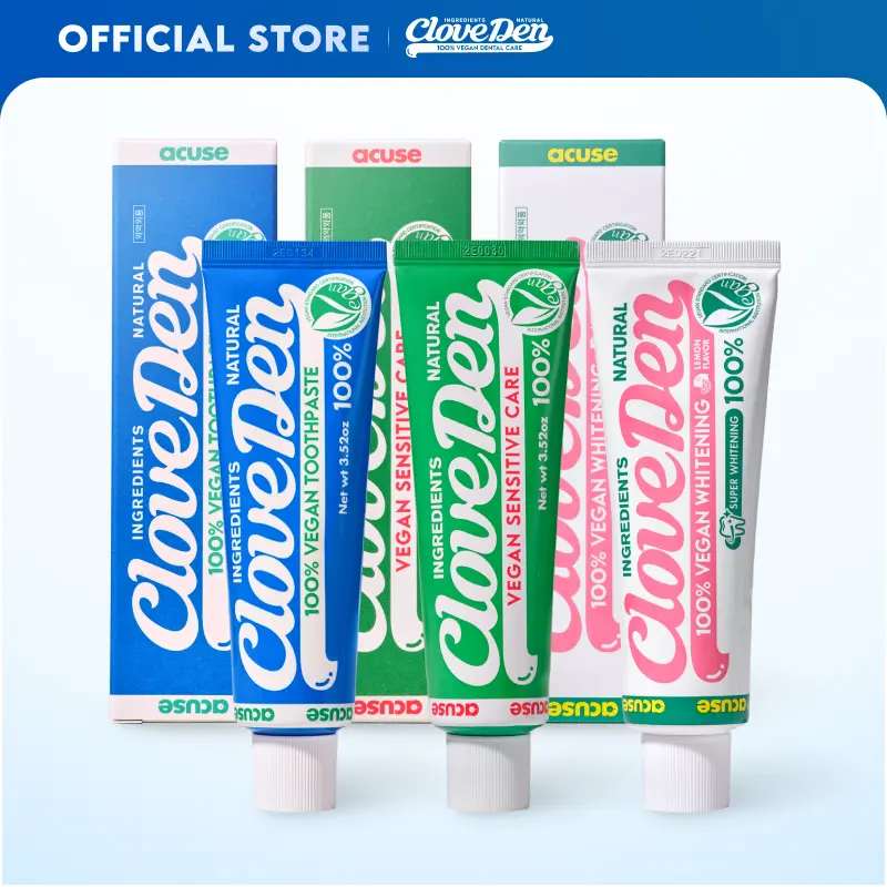 CloveDen Premium Vegan Toothpaste Set - Gum Care & Sensitive Care & Super Whitening, Korean Oral Care Routine