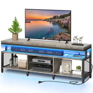 YITAHOME LED Television Stands w/Power Outlets for 70/65 inch, Modern Industrial TV Stand, Entertainment Center w/Open Storage TV Table, Entertainment Center for 360lbs for Living Room
