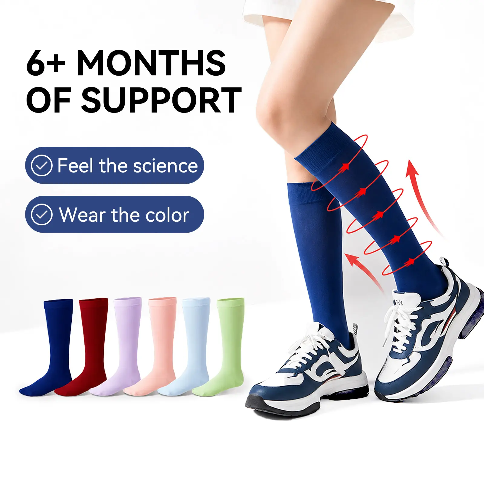 Dopamine Color Compression Socks – Summer Breathable Gradient Pressure for Women Men, 3D Shaping Daily Wear, Long-Lasting Support