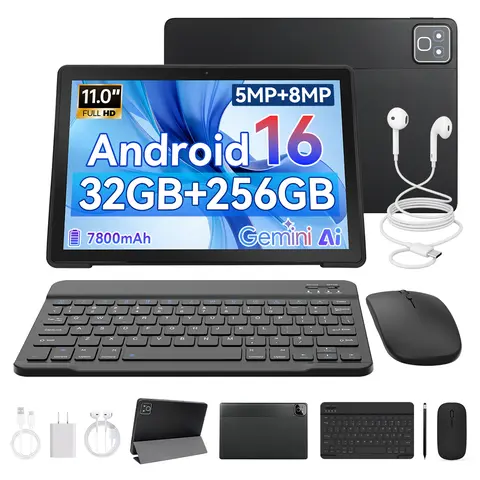 AEEZO 2026 Android 16 11in Digital Learning Tablet - Octa-core CPU, 32GB+256GB+1TB Expandable Storage, 7800mAh Battery, WiFi6, Touchscreen, Face Unlock, Widevine L1, 5MP Front Camera, Type-C Charging Cable, School Supplies Compatible, Black