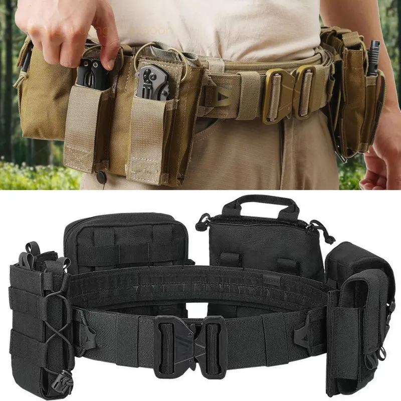 Viral Professional Duty Belt! 8-Piece MOLLE Tactical Set with Quick Release Buckle - For Security, Airsoft, Hiking & Emergency Preparedness. Must-Have!