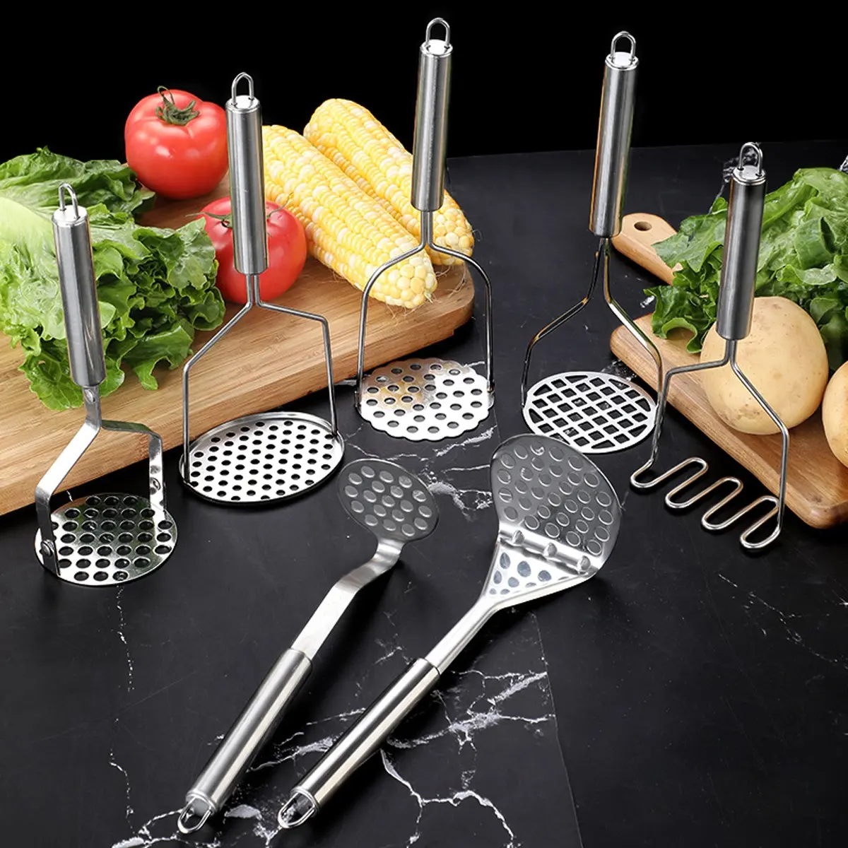 Stainless Steel Potato Press, Manual Kitchen Press for Easy Cooking, Durable Fruit & Vegetable Utensils, Kitchen Vegetable Slicer for Making Perfect Mashed Potatoes & Sweet Potatoes