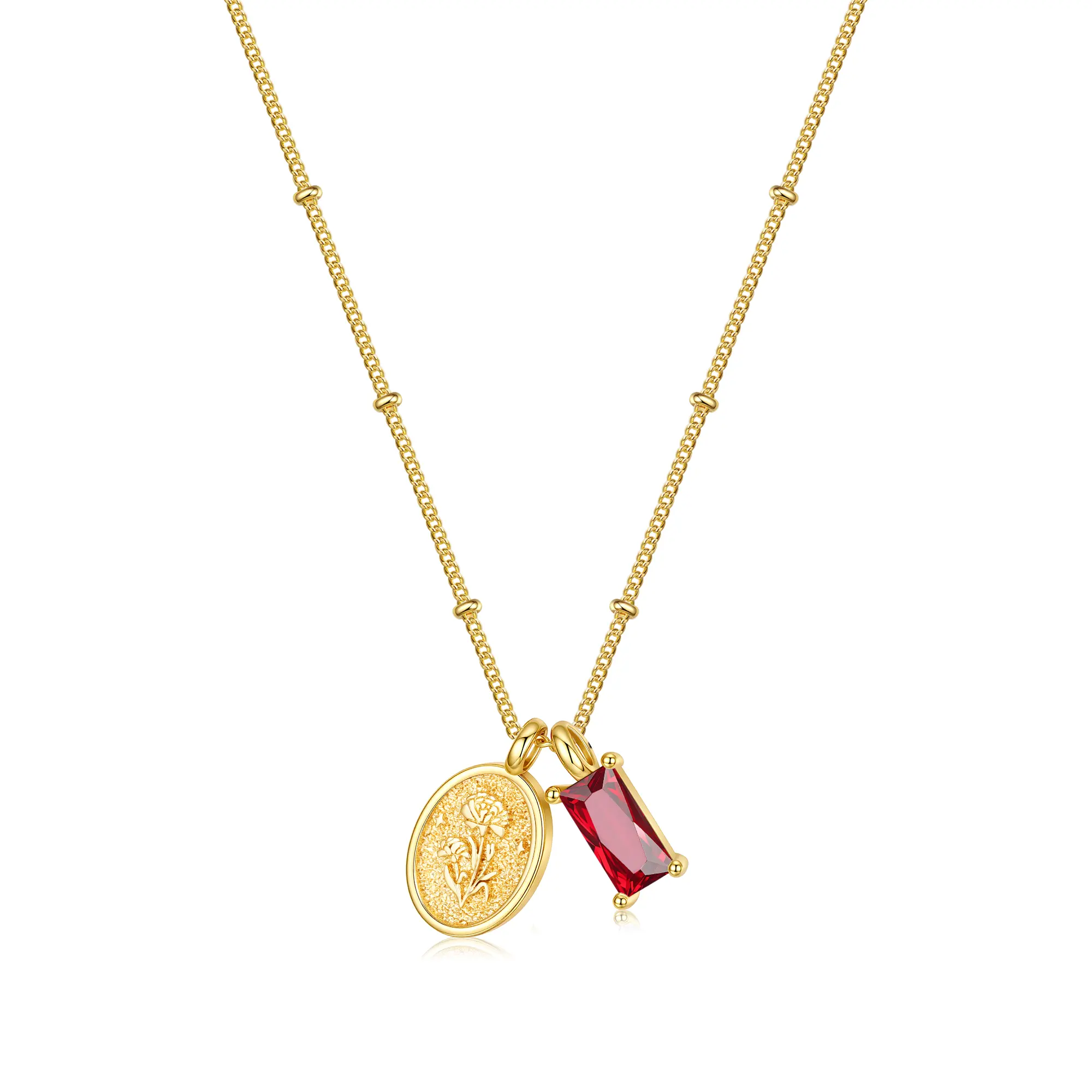 Turandoss Personalized Birthstone & Birth Flower Pendant Necklace, 14K Gold Plated Dainty Floral Jewelry, 16"+2.5" Waterproof Tarnish Free Birthday Gift for Women, Tarnish Proof Jewelry, Personalized Gifts