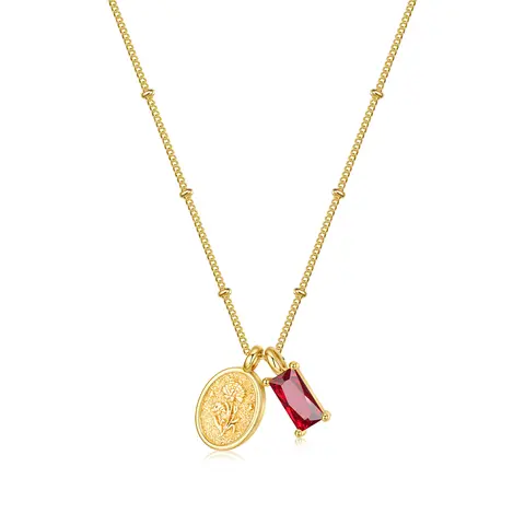 Turandoss Personalized Birthstone & Birth Flower Pendant Necklace for Women, 14K Gold Plated Dainty Floral Pendant Chain, 16in Chain with 2.5in Extender, Non Tarnish Waterproof Jewelry for Women, Birthday Gift Accessories