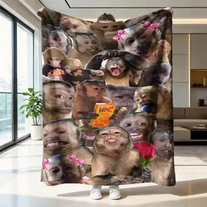 Funny Monkey Face Collage Flannel Blanket - Extra Large Soft Throw for Couch, Bed, Sofa - Lightweight & Breathable All-Season Cozy Blanket - Perfect Gift for Home Decor & Pranksters -,Bed Accessory, Skinfriendly Fabric, Contemporary Style