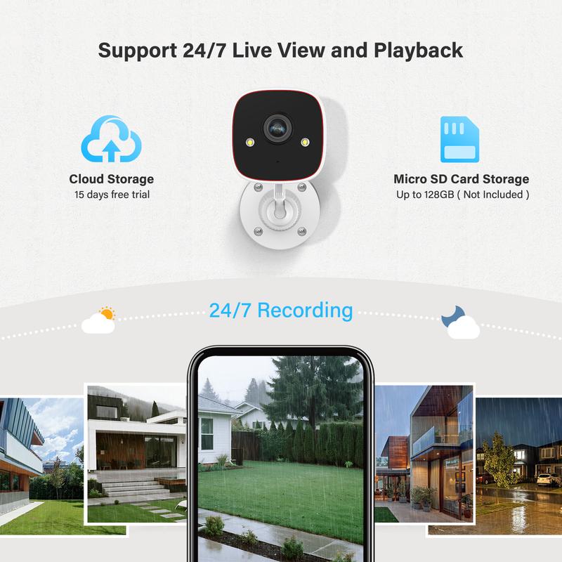 Jennov Outdoor/Indoor Security Camera, Surveillance 2.4G WiFi Camera , 2-Way Audio, Night Vision, Motion Detection, Indoor,easy installation without drilling (doesn't support 5G wifi)