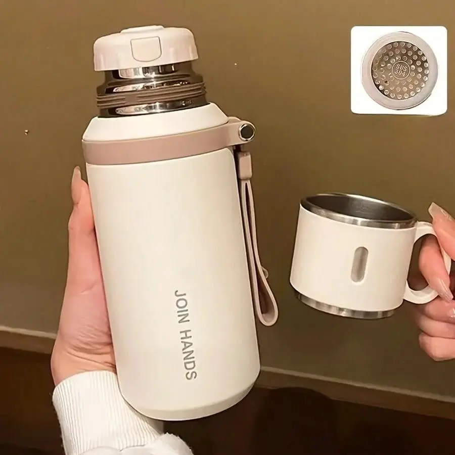 600ml Stainless Steel Water Bottle, Vacuum Insulated Coffee Cup with Lid, Leakproof Metal Water Bottle, Portable Travel Flask for Camping Cycling Home Office, Hot Cold Drink Bottle