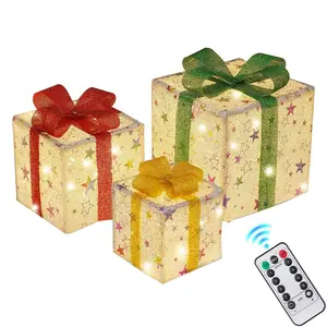 3-Pack Traditional Style LED Light Decoration Gift Box, LED Pre-Installed Plastic Gift Box, Indoorand Outdoor Christmas Tree Home Garden Lawn Decoration,Batteries Not Included