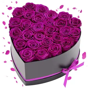 VEVOR Forever Flowers, 27 Preserved Roses in Heart Shape Box, Eternal Flowers Immortal Bouquet Birthday Present for Women Her Wife Mothers, Anniversary, Valentine's Day, Christmas, Purple