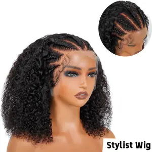 Pre Styled Curly 13x4 Lace Frontal Braided Wig Glueless Human Hair Pre Done Everything