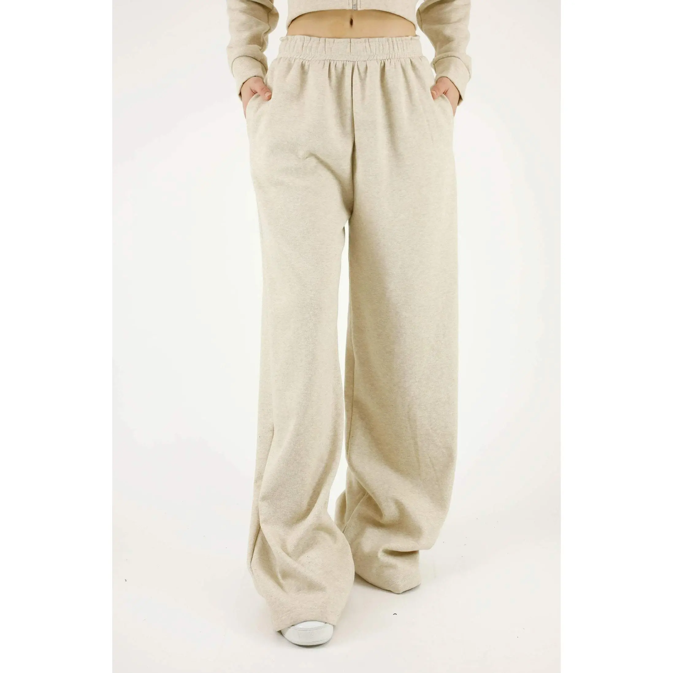 Premium cotton fleece oversized wide leg open bottom sweatpants without pleats