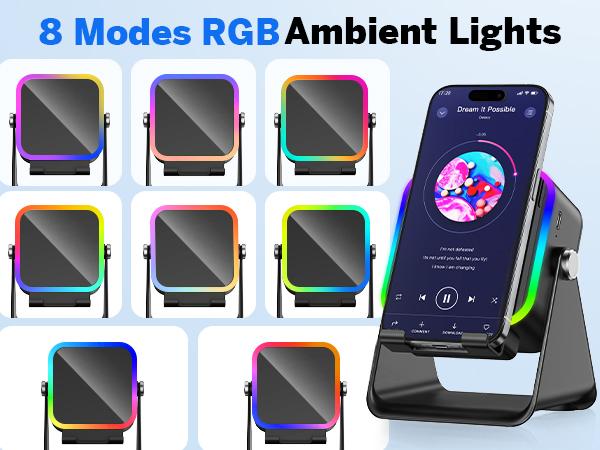 Wireless Induction Audio Speaker Stand, 5in1 Cellphone Holder, 3500mAh Rechargeable Emergency Power Bank,360° Adjustable Mobile Tablet Stand with Colorful Ambient Light Gifts for Men Women,TikTokShopBlackFriday