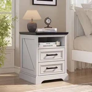 Solid Wood 2-Drawer Bedside Cabinet 24 Inches, All-in-One Charging Station Included, Practical Bedroom Night Table with Storage Drawers