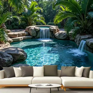 1pc Tropical Backdrop Clear Water Paradise Design Polyester Fabric Party Banner for Family Celebrations Fathers Day June Festivities Beach Party Decor