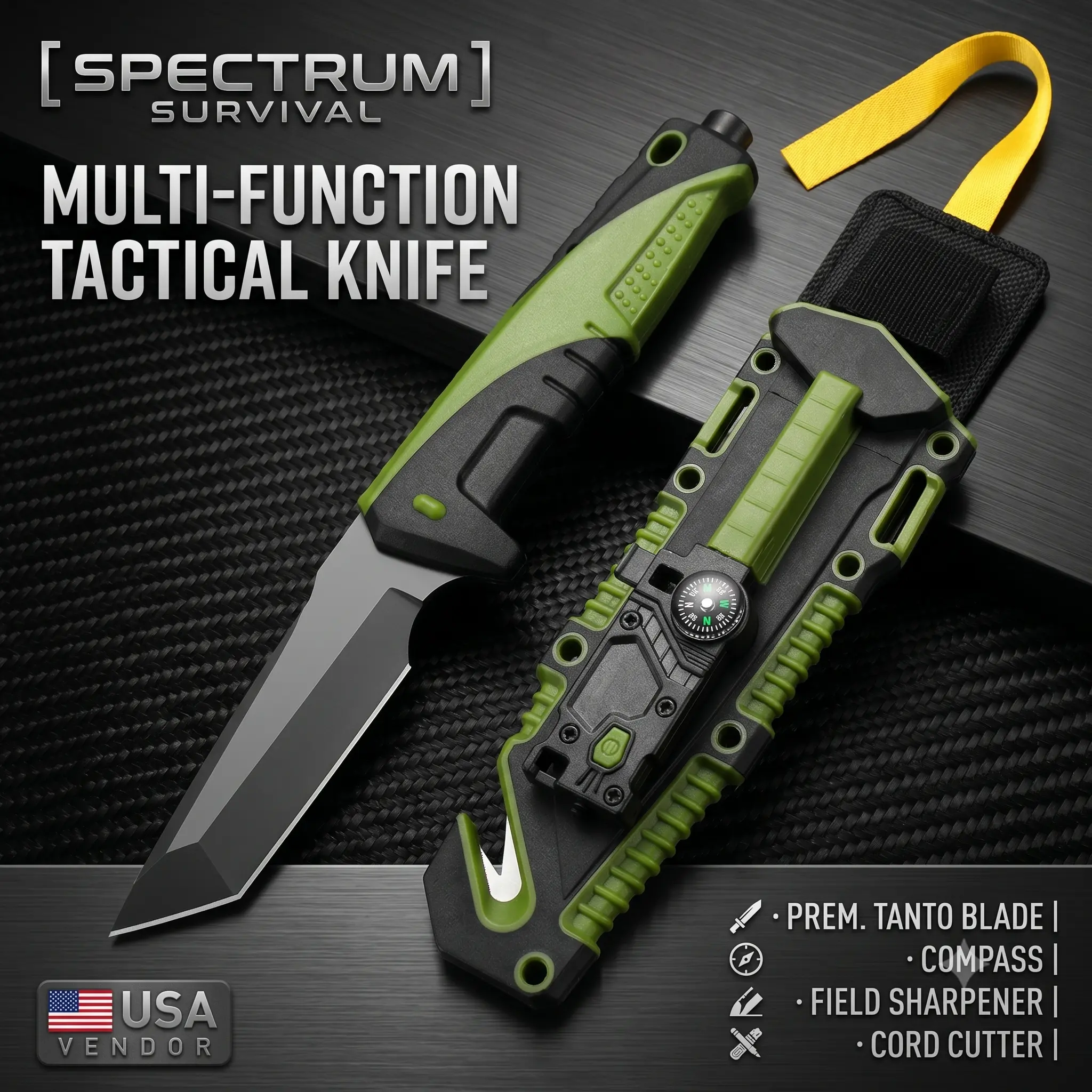 OYDXTMU Survival Knife for Adults - Stainless Steel Tactical Fixed Blade with Non-Slip Grip, 8-in-1 Sheath (Fire Starter, Flashlight, Compass) | Survival Supplies, Durable Outdoor Tool, Outdoor EDC Tools, Camping Accessories for Camping