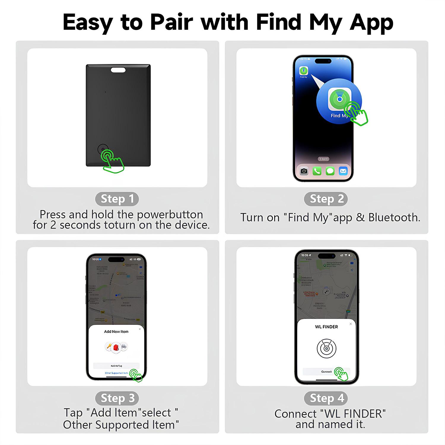 Wallet Tracker Card Air-Tag (iOS Only) - Work with Apple Find My, Bluetooth Tracker Smart Tracking Card Wallet Finder, 0.07in Slim, IP68 Waterproof, Item Locator for Luggage Tags, Passports, Purse