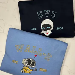 Love couple Embroidered Sweatshirt: Robots Love Story, Matching Couple Jumper