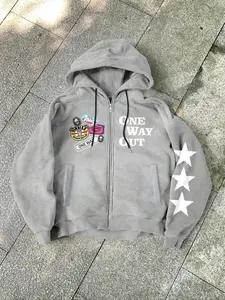 Men's Zip-Up Hoodie Sweatshirt, Street Style Printed Design, Casual Daily Wear & Outdoor Activities, Comfortable Fit for Men