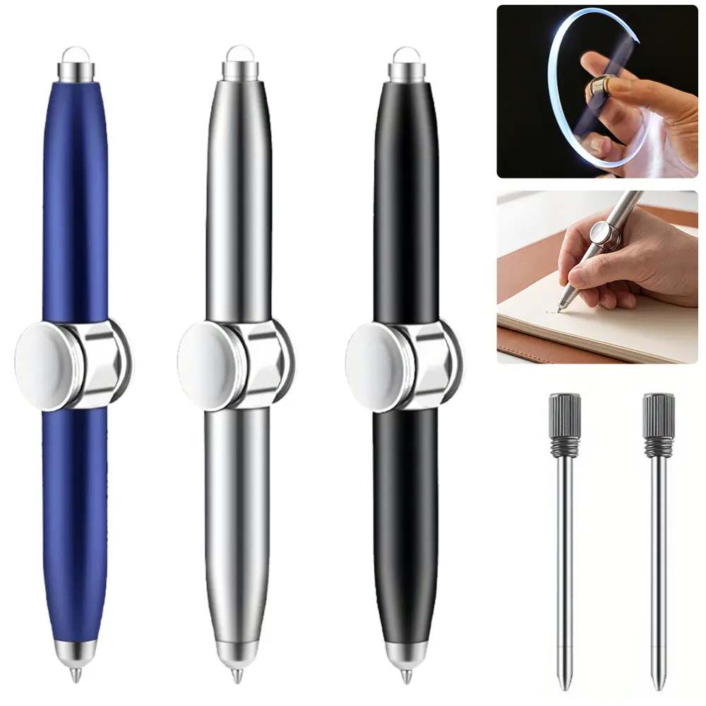3Pack Spinning Fidget Thinking Pen, Twist‑Retractable Metal Ballpoint Pen, 0.5mm Black Ink Refillable Steel Barrel with Textured Knob for Stress & Anxiety Relief - Home Improvement.