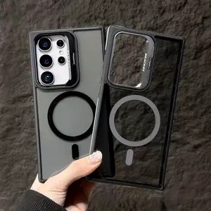 MagSafe Compatible Clear Shockproof Case For Samsung Galaxy S26 S25 S24 S23 S22 FE Plus Ultra, Heavy Duty Cover With Camera Lens Protector & Ring Holder