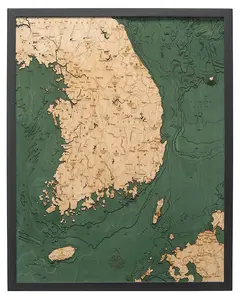 South Korea Wood Carved Topographic Depth Map