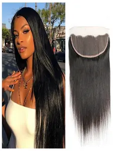 13x4 Lace Frontal Closure Human Hair 8-18 Inch Brazilian Straight Frontal HD Lace Closure 100% Virgin Human Hair Ear to Ear Lace Frontal Pre Plucked Natural Black Human Hair Wig
