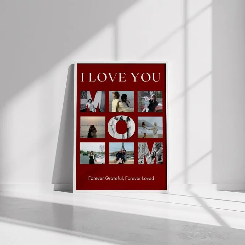 Custom Mother’s Day Poster Template, Printable Mom Photo Wall Art, Personalized Mum Gift from Son or Daughter