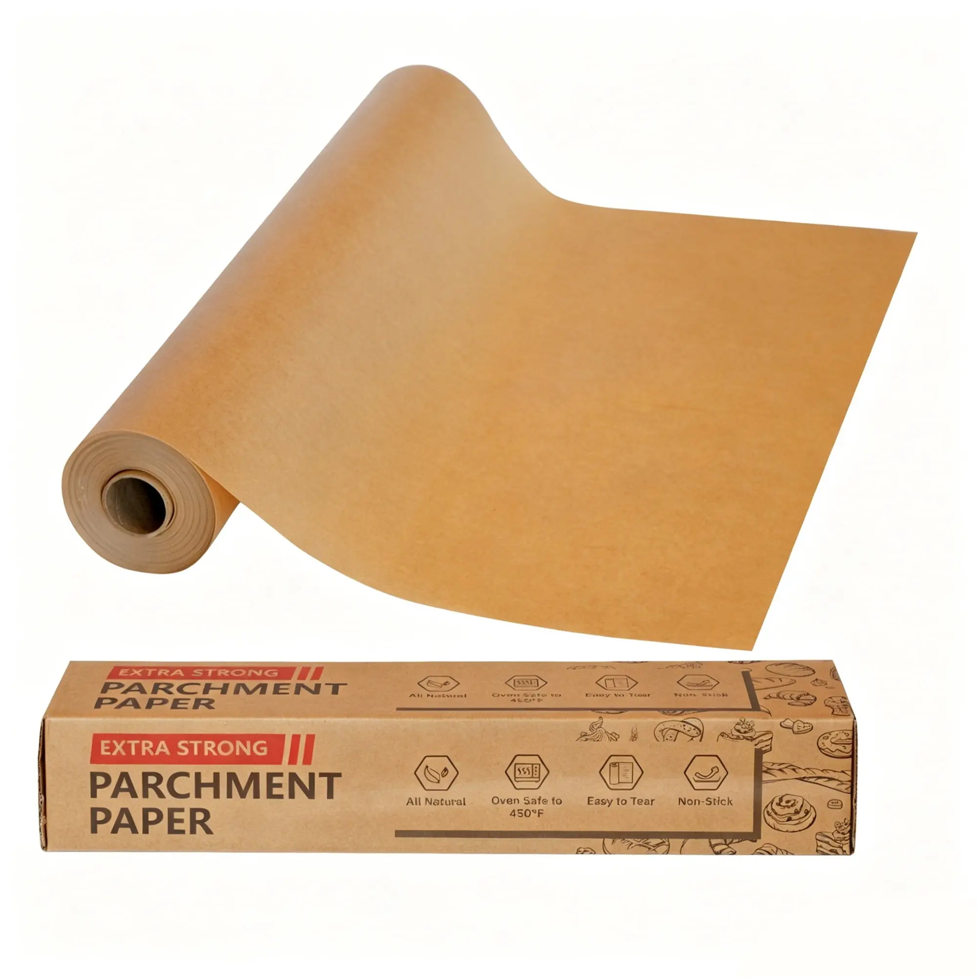 Unbleached Parchment Paper Roll, 15in x 200ft (250 Sq.Ft) Non-Stick Brown Baking Paper with Serrated Cutter for Baking, Air Fryer (Fryer Accessory) Bakeware Bamboo