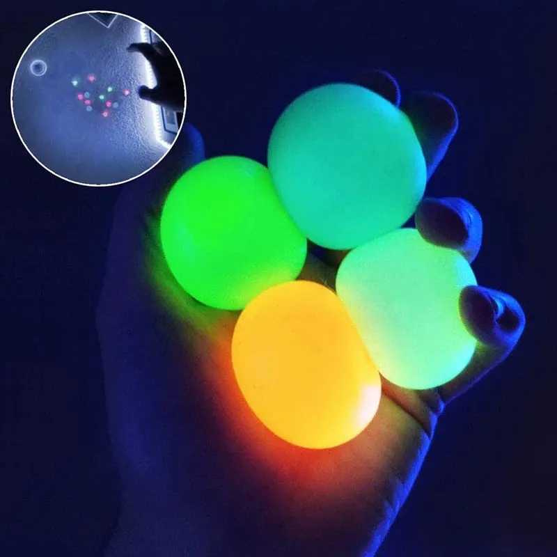 45/60mm Stick Wall Ball Glowing Fidget Toy Squash Xmas Sticky Target Ball Aldult Decompression Throw Stress Reliefer Kids Gift